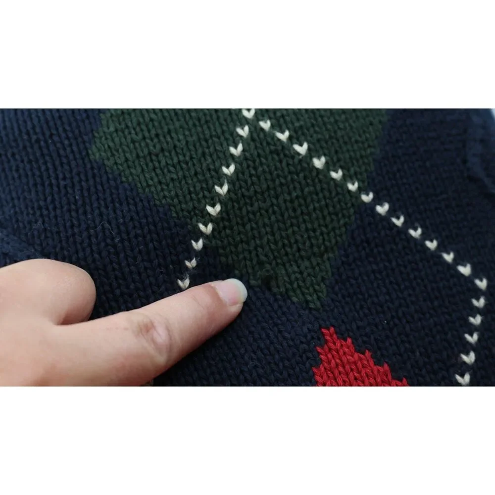 Woods & Gray Mens Argyle Knit Sweater Size XL Blue Red Thick Diamond